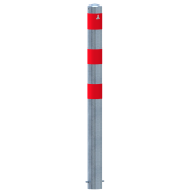 Barrier bollard | as e-charging station protection |  102 mm | hot-dip galvanized with 3 red reflective strips foil type RA1/A | for casting in concrete